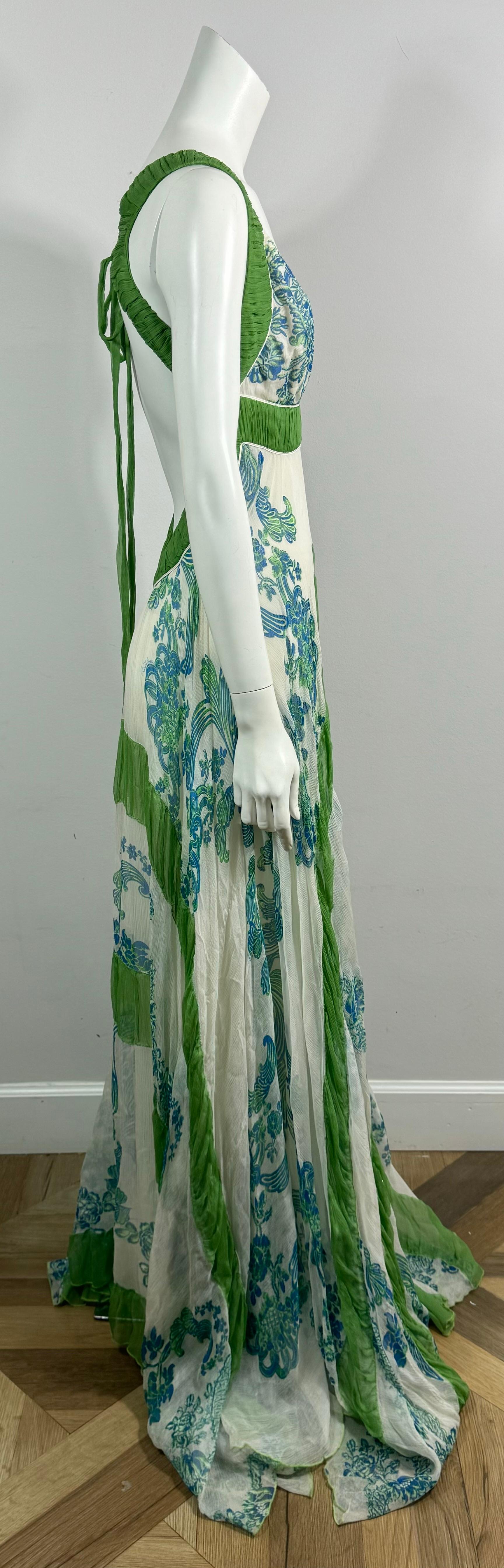 Roberto Cavalli Spring 2007 Runway White Green and Aqua Chiffon Dress-Size 42 2