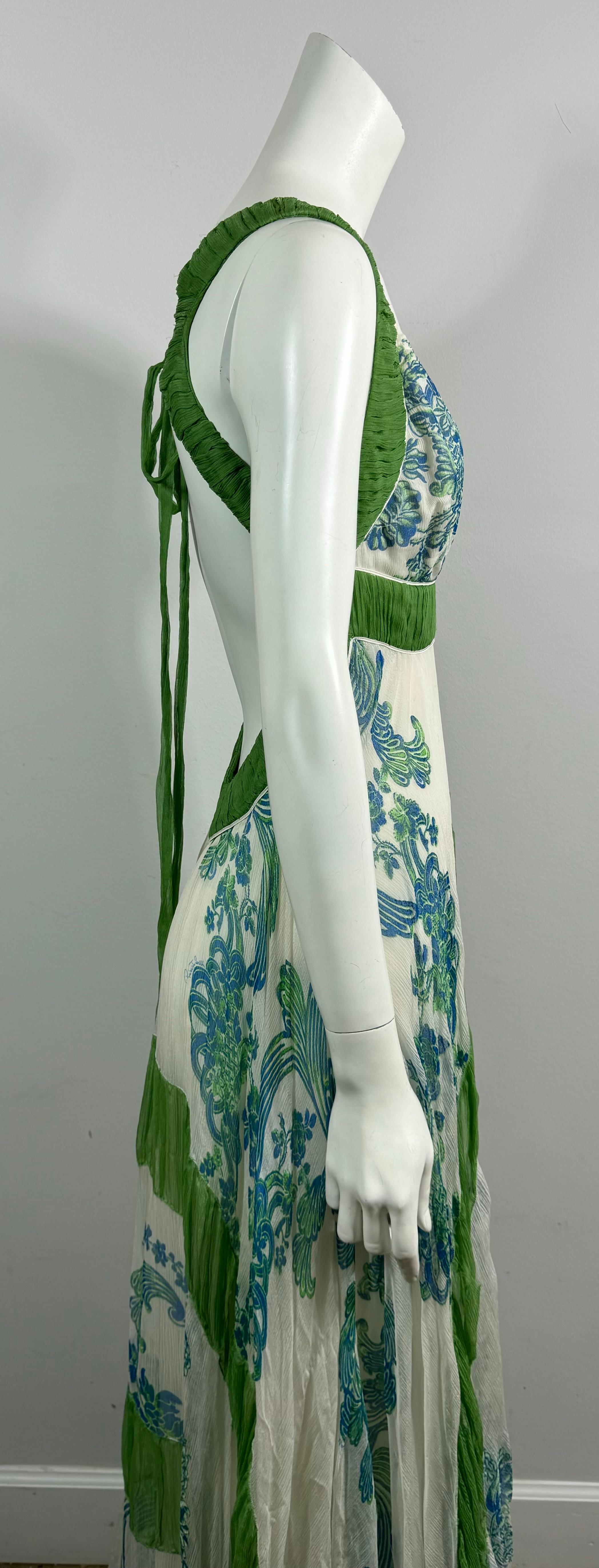 Roberto Cavalli Spring 2007 Runway White Green and Aqua Chiffon Dress-Size 42 3