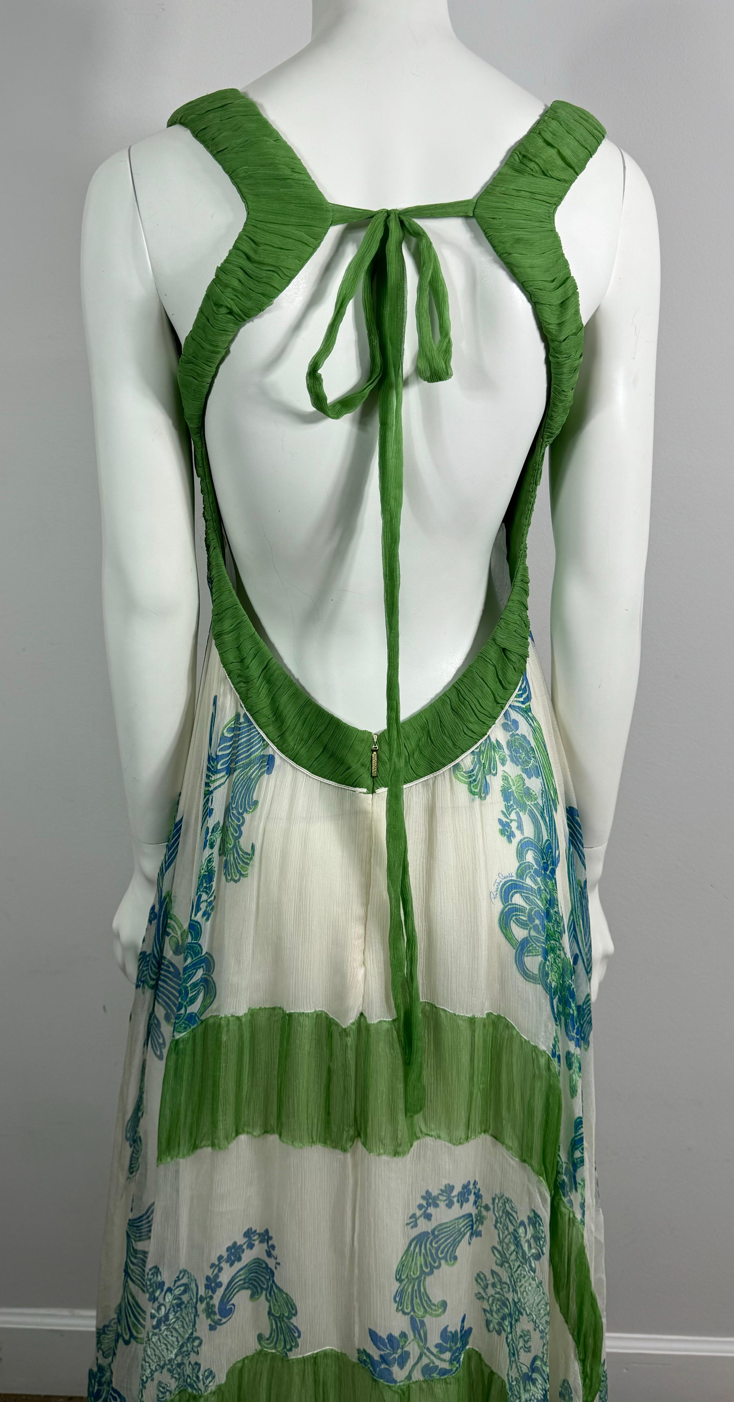 Roberto Cavalli Spring 2007 Runway White Green and Aqua Chiffon Dress-Size 42 5