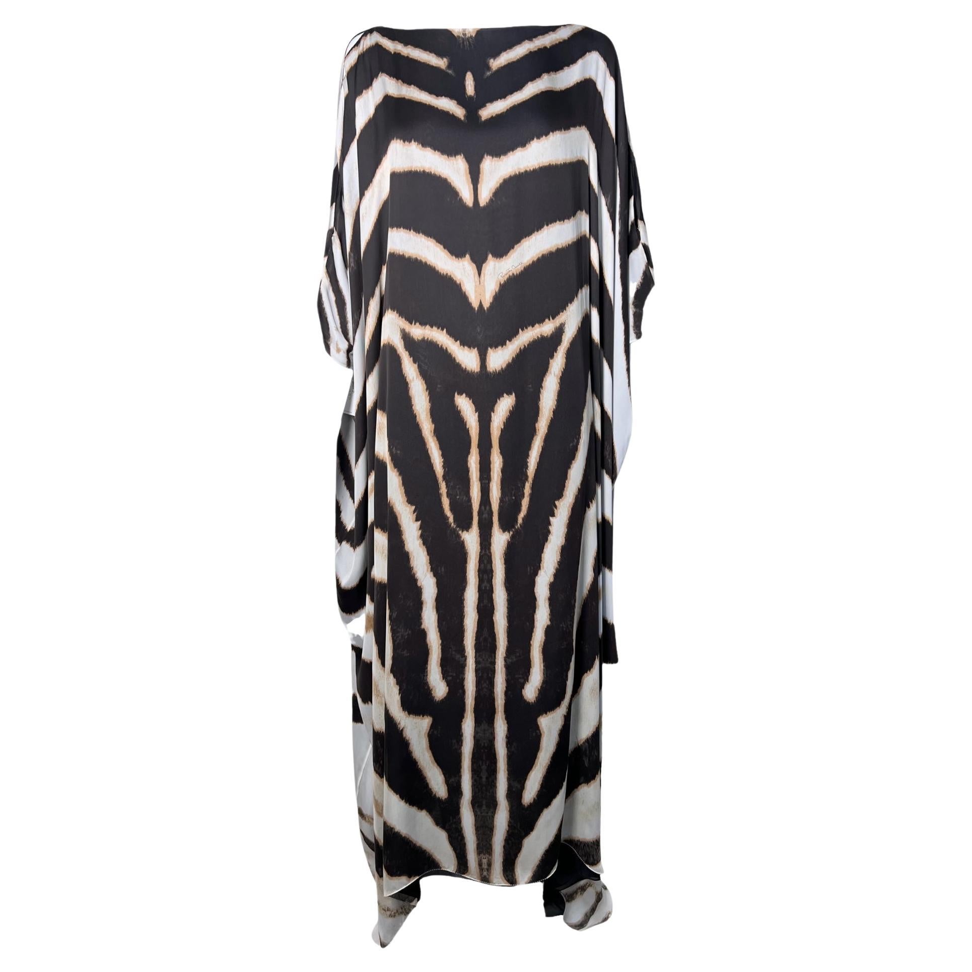 Roberto Cavalli Spring 2007 Silk Striped Animal Print Kaftan Dress