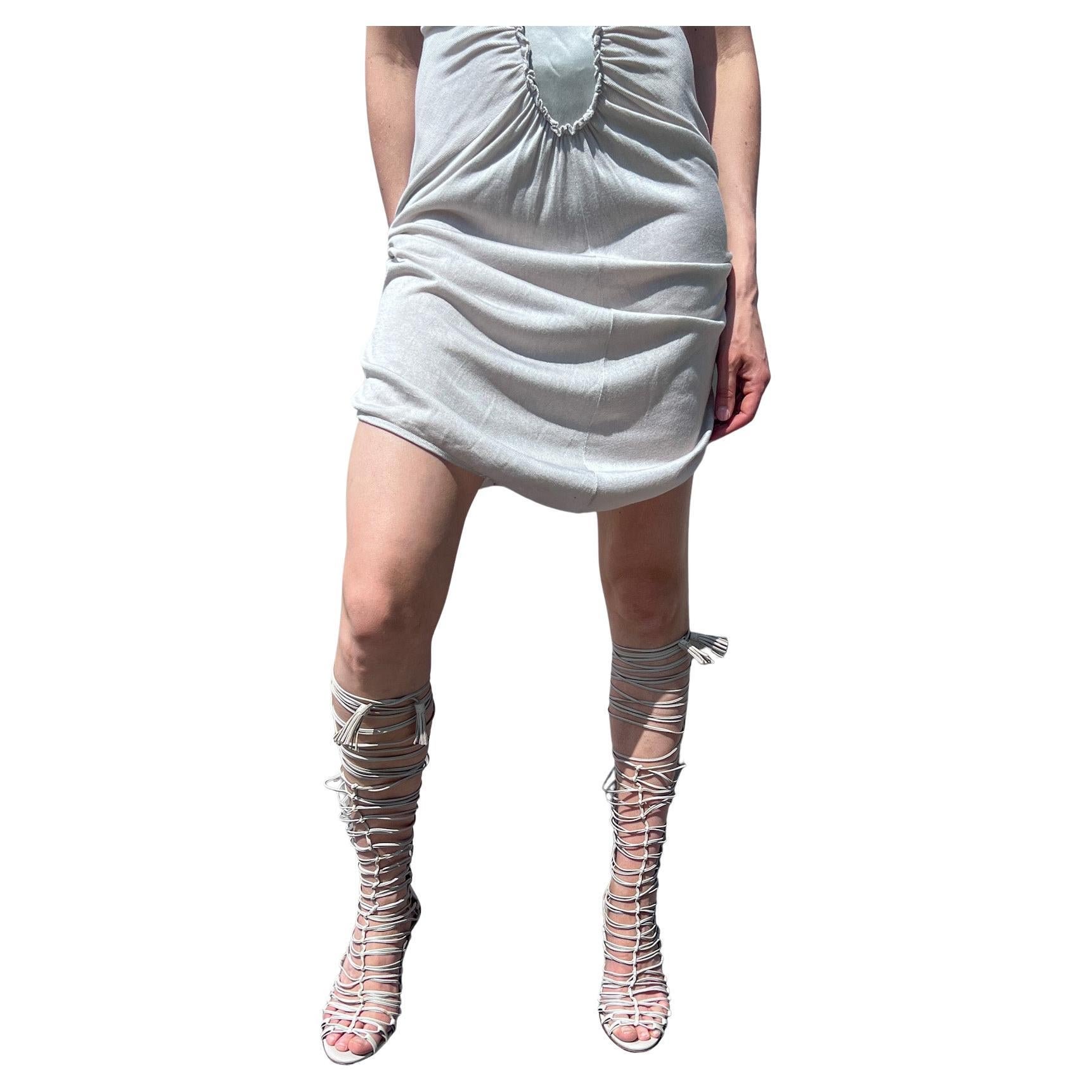 Roberto Cavalli Spring 2014 Runway Knee-High Gladiator Heels in Ivory Leather (talons gladiateurs à hauteur de genoux en cuir ivoire). en vente 1