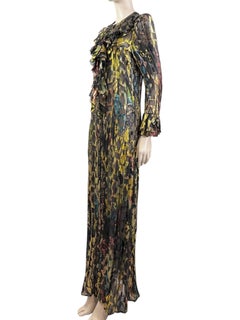 Roberto Cavalli Spring 2016 long ruffle silk lurex multicolor dress