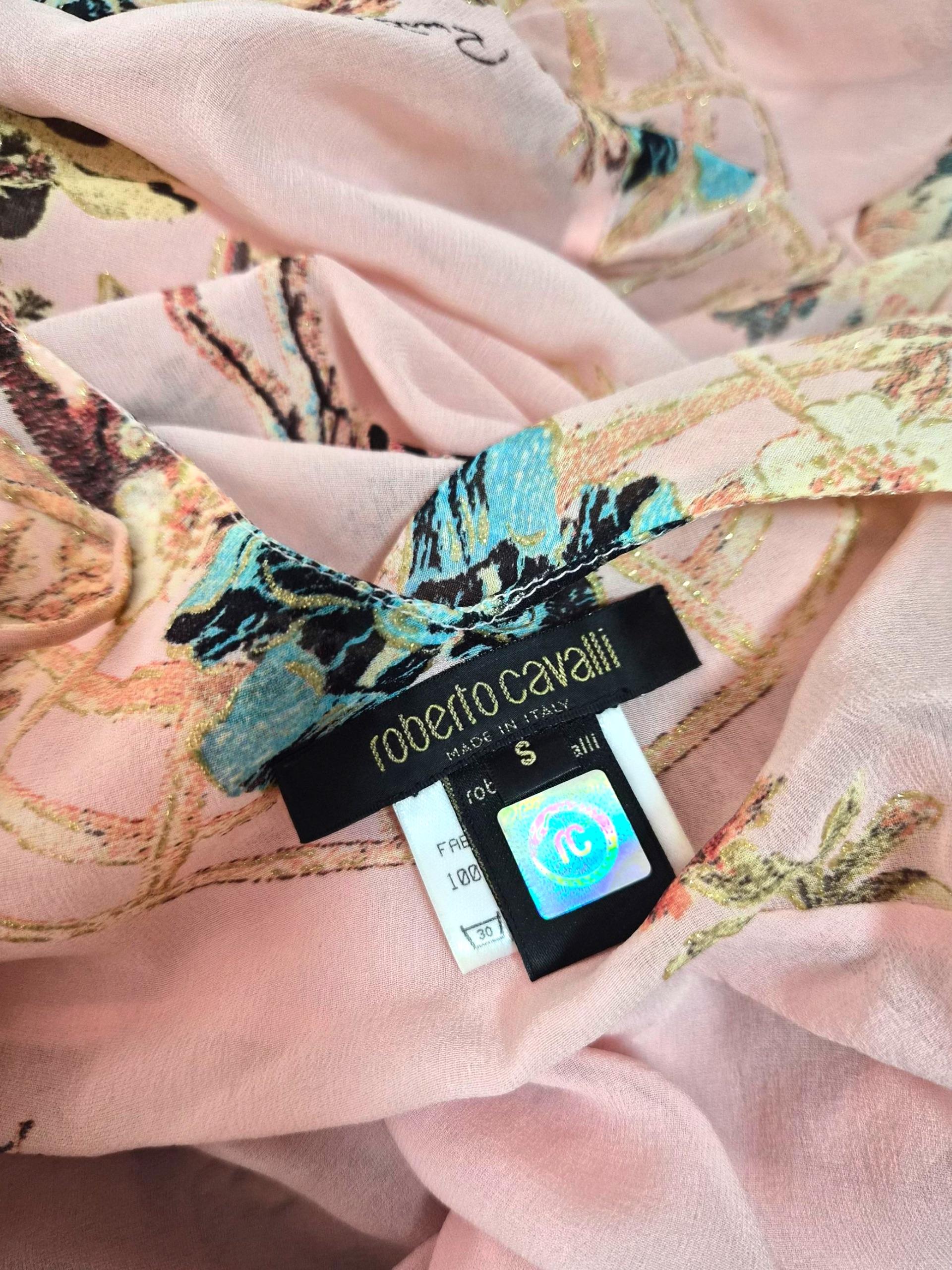 Roberto Cavalli Frühjahr/Sommer 2003 Rosa Seidenkleid mit Fasanenprint (Beige) im Angebot