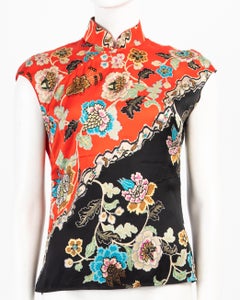 Roberto Cavalli Spring/Summer 2003 Red Floral Silk Cheongsam Top