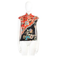 Roberto Cavalli Spring/Summer 2003 Red Floral Silk Cheongsam Top