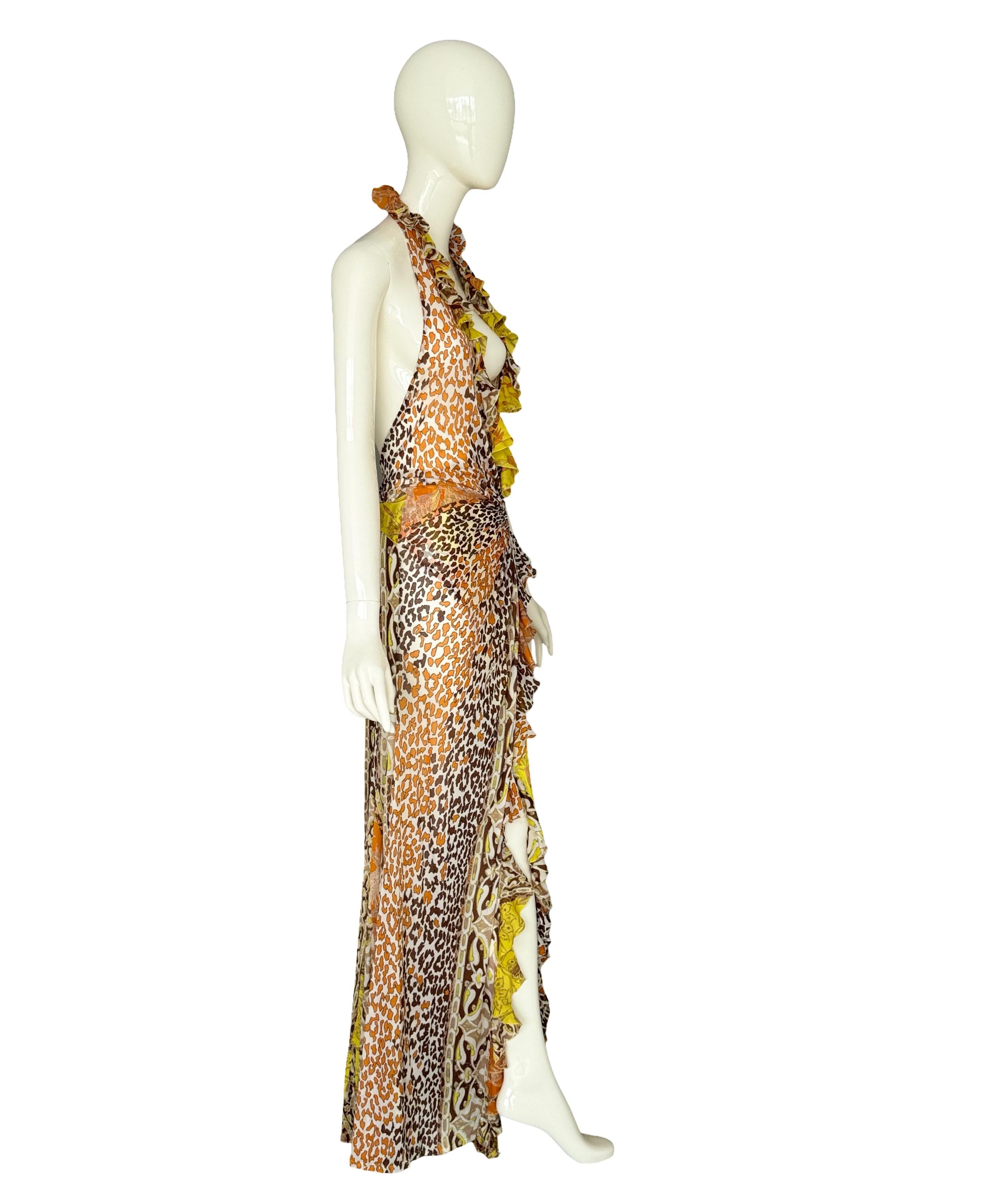 Roberto Cavalli Frühjahr/Sommer 2006 Vintage Signed Bedrucktes Seidenhalterkleid im Angebot 5