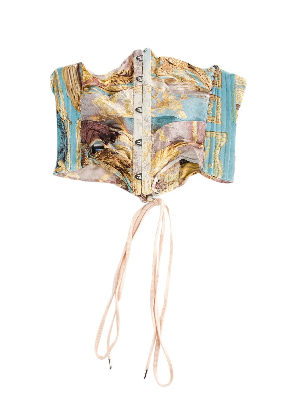 Beige Roberto Cavalli SS 2003 baroque print silk runway corset