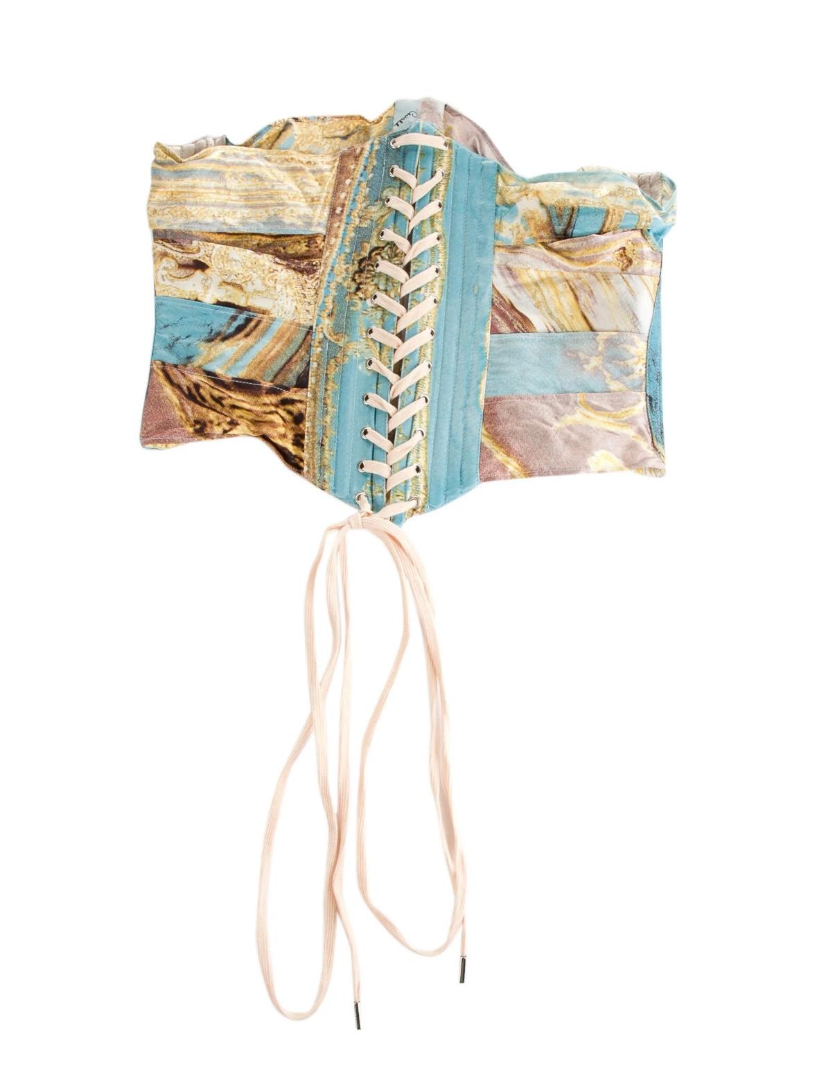 Roberto Cavalli SS 2003 baroque print silk runway corset In Good Condition In North Miami, FL