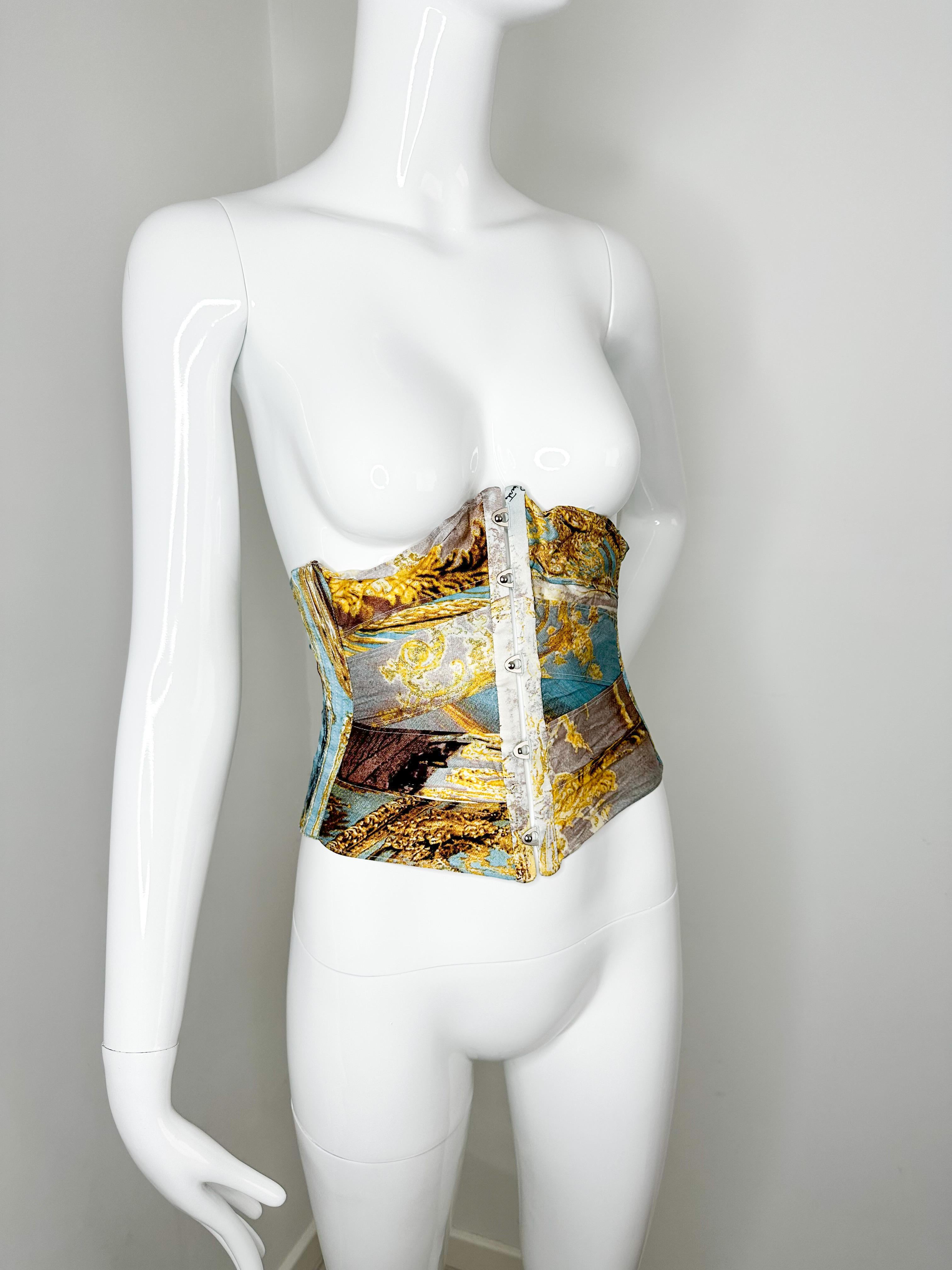 Women's Roberto Cavalli SS 2003 baroque print silk runway corset