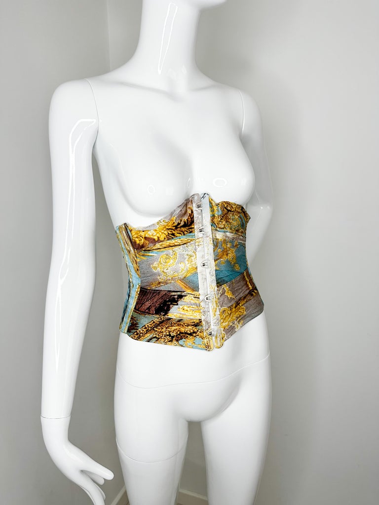 Roberto Cavalli SS 2003 baroque print silk runway corset at