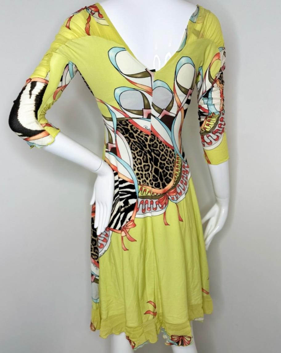 Roberto Cavalli SS 2004 yellow printed dress In Good Condition For Sale In Annandale, VA