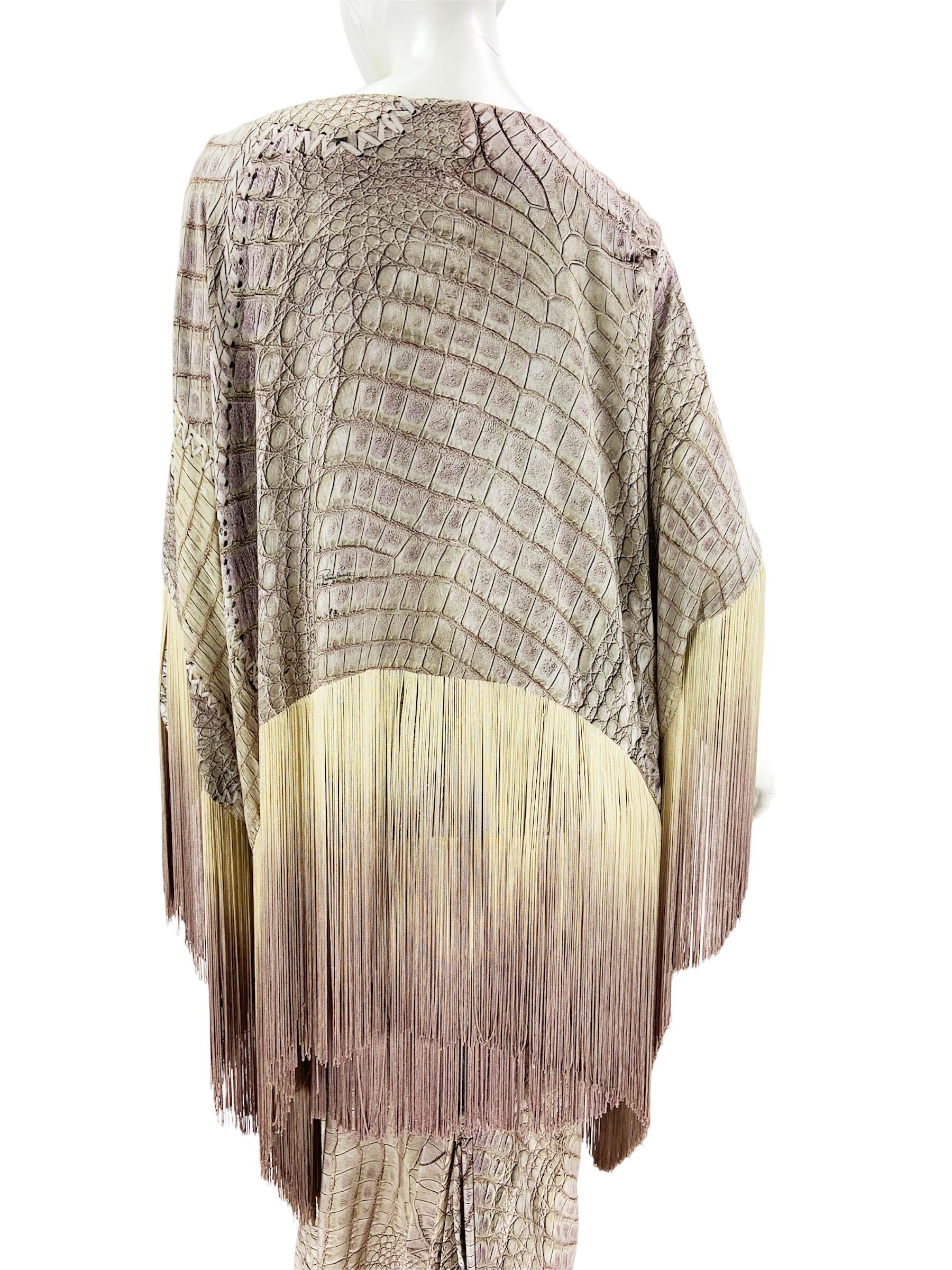 Roberto Cavalli SS 2011 Runway Alligator Print Ombre Fringe Skirt + Caftan It 44 For Sale 5