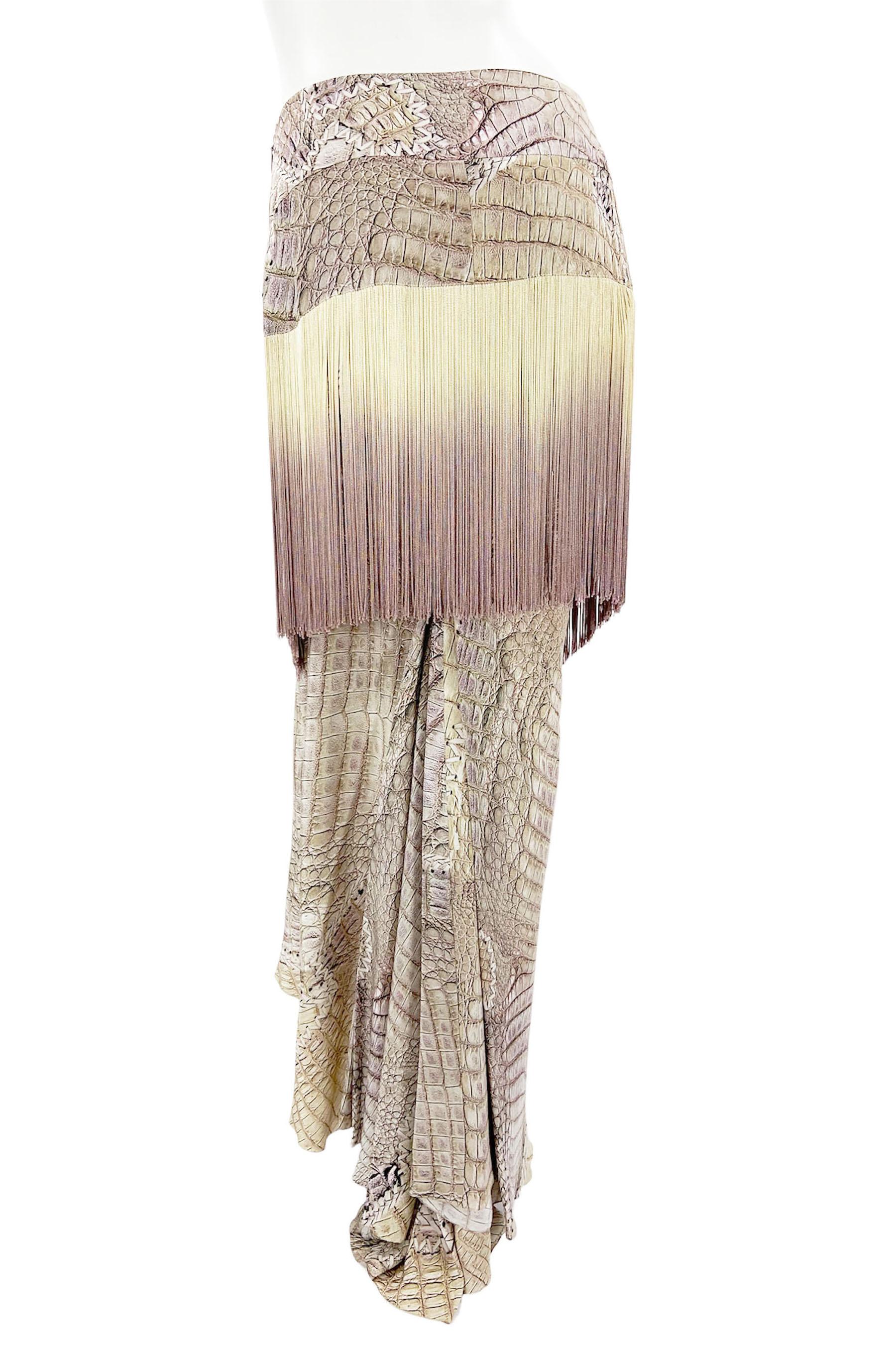 Roberto Cavalli SS 2011 Runway Alligator Print Ombre Fringe Skirt + Caftan It 44 For Sale 7