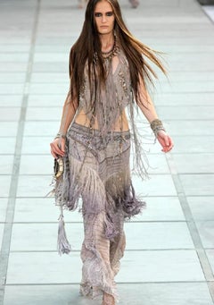 Roberto Cavalli SS 2011 Runway Alligator Print Ombre Fringe Skirt + Caftan It 44