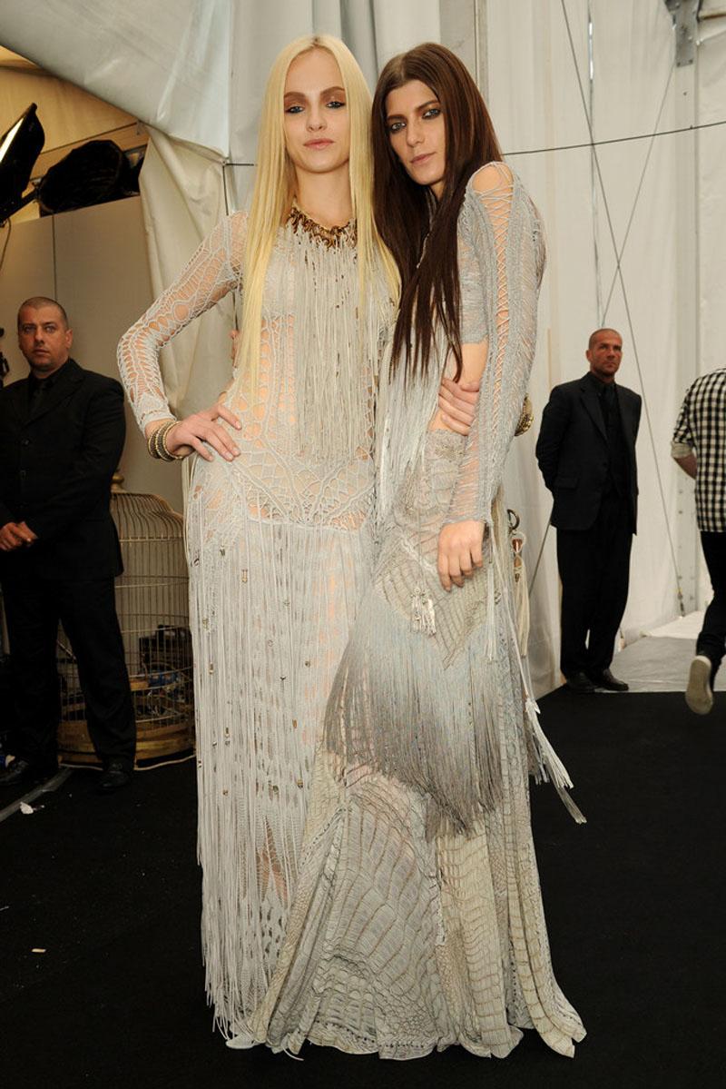 Roberto Cavalli SS 2011 Runway Falda de flecos ombre con estampado de cocodrilo + caftán It 44 Beige en venta