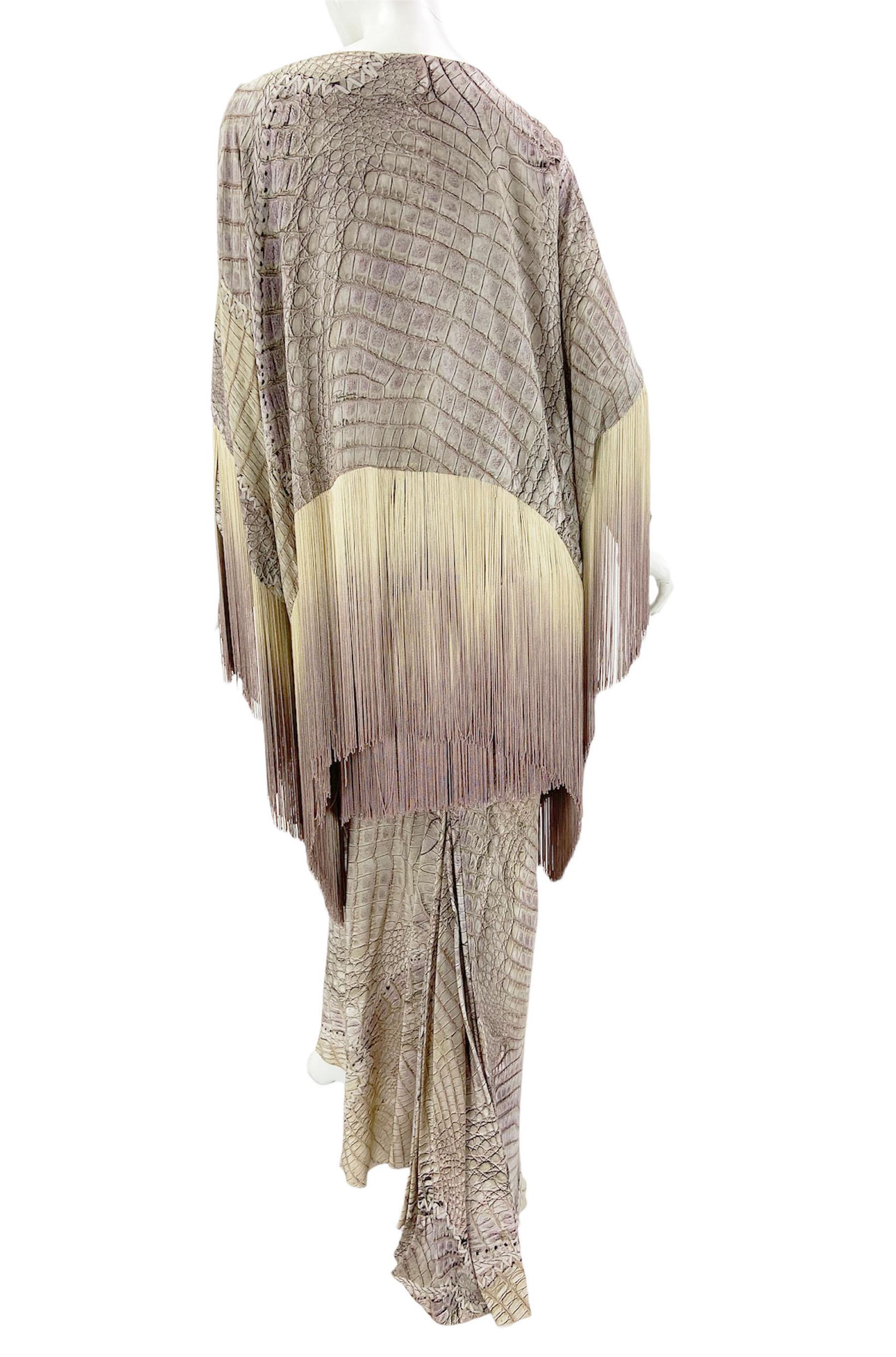 Roberto Cavalli SS 2011 Runway Falda de flecos ombre con estampado de cocodrilo + caftán It 44 en venta 2