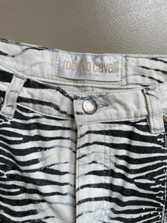 Roberto Cavalli SS2000 Runway Embroidered Zebra Denim Pants