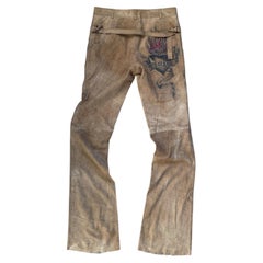 Roberto Cavalli SS2003 L'Amour Tattoo Embroidered Suede Leather Pants
