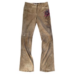 Roberto Cavalli SS2003 L'Amour Tattoo Embroidered Suede Leather Pants