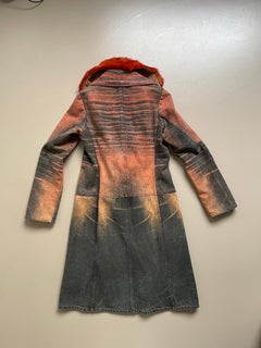 Roberto Cavalli SS2004 Sunset overprint Coat / Orange Fur Neck