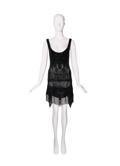 Roberto Cavalli SS2007 Black Artisanal Embroidered Beaded Fringe Dress IT40