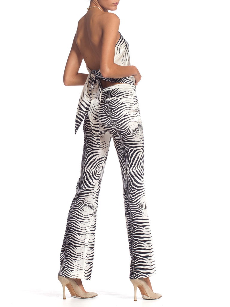 Roberto Cavalli Stretch Silk Satin Zebra Pants Scarf Top With Crystals at  1stDibs