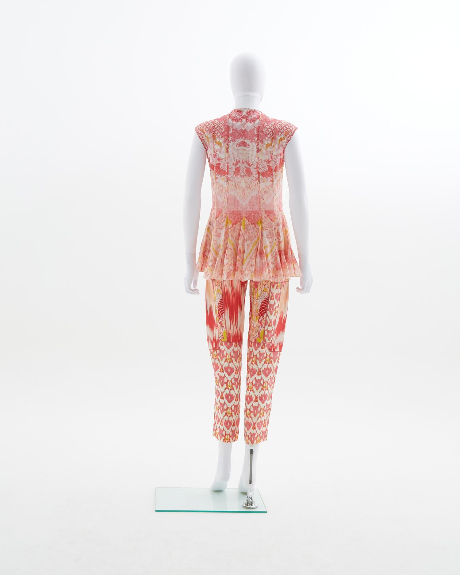 Roberto Cavalli Stud embellished top and silk printed pants set, Resort 2014 In Excellent Condition For Sale In Milano, IT