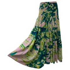 Roberto Cavalli Summer Silk Palm Print Tiered Maxi Skirt 