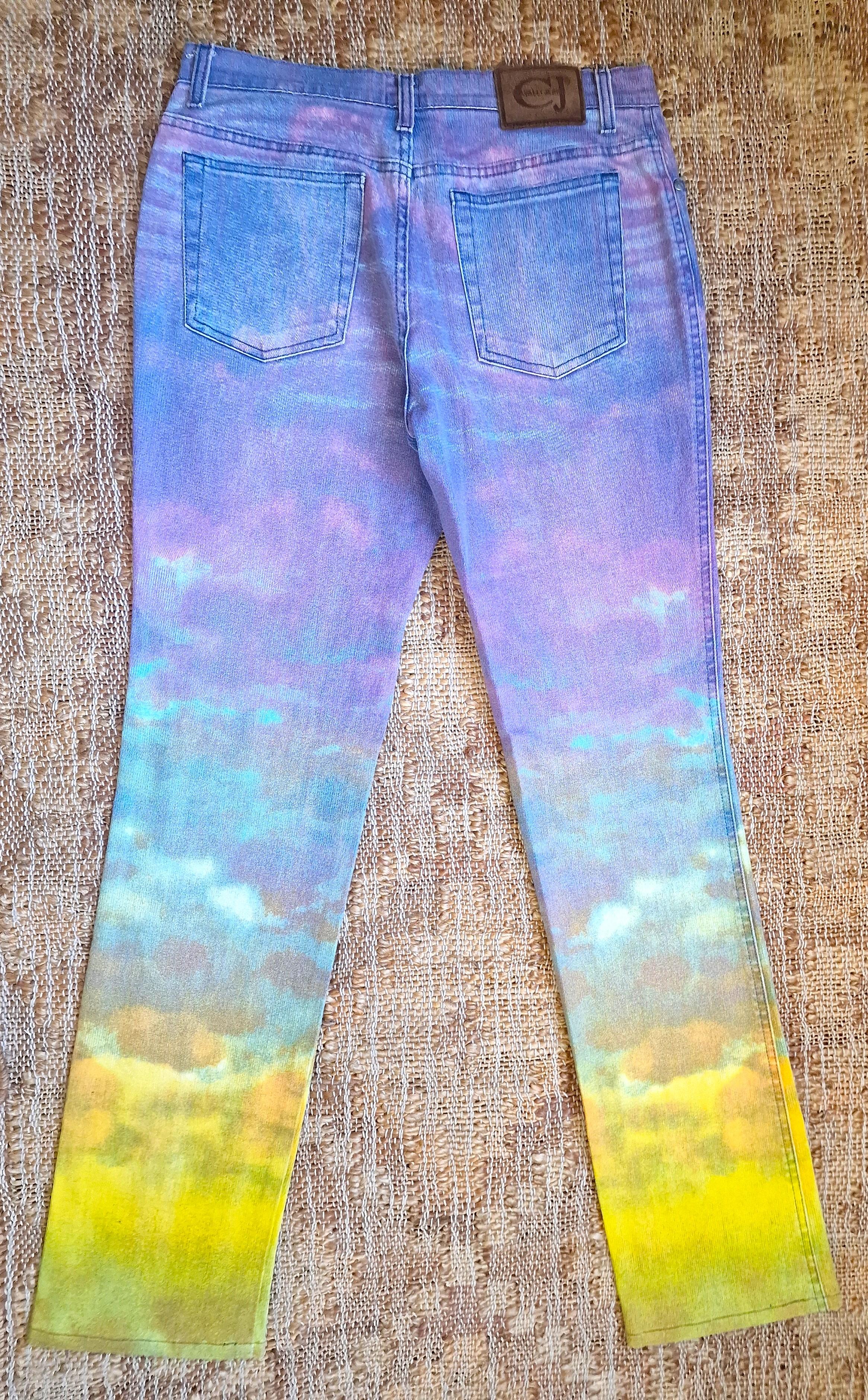 Roberto Cavalli Sunset Psychedelic Optical Illusion Vintage Large Y2K Pants For Sale 8
