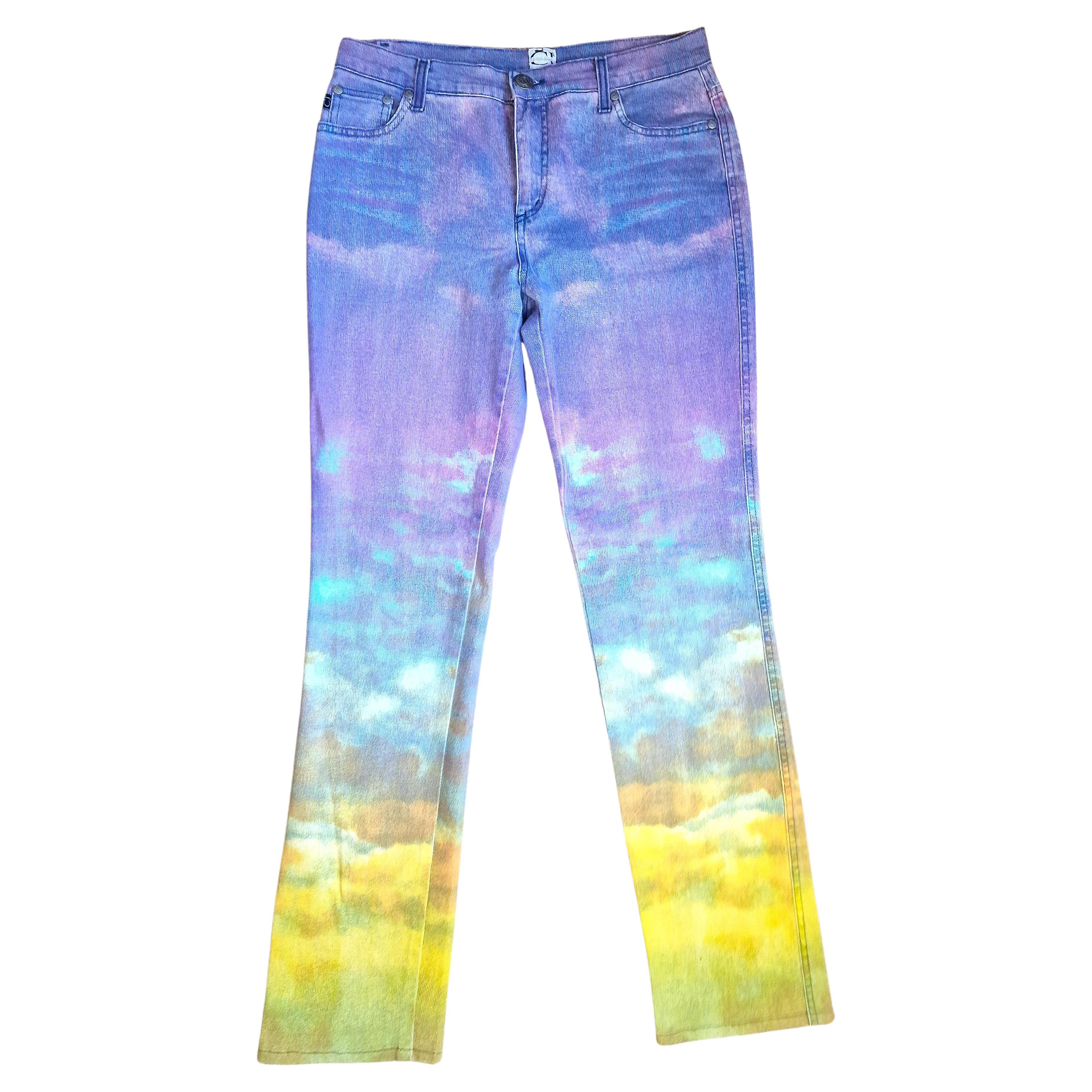 Roberto Cavalli Sunset Psychedelic Optical Illusion Vintage Large Y2K Pants For Sale