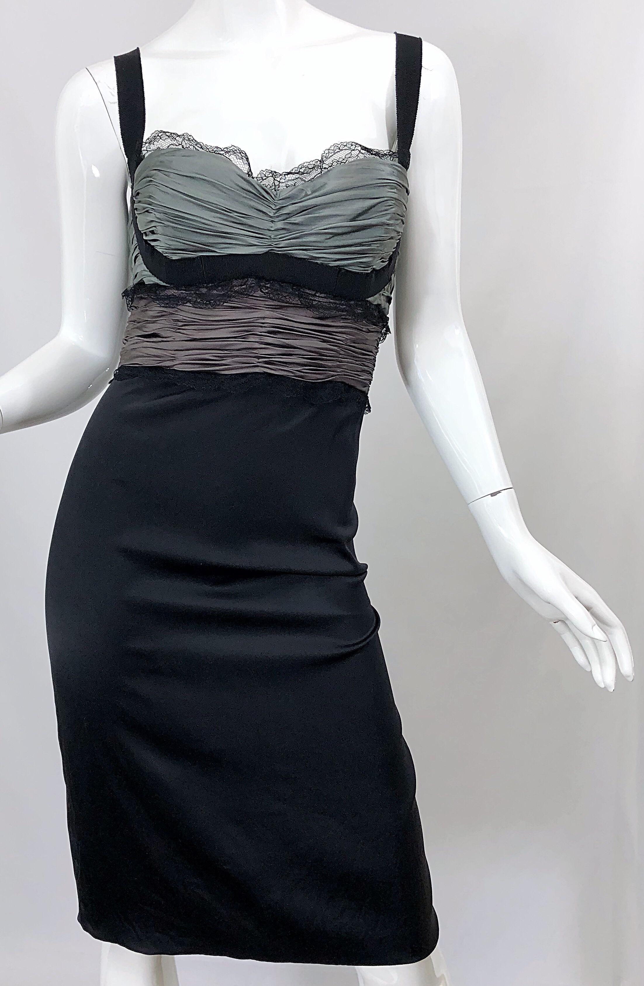 Roberto Cavalli Sz 46 / 10 Black and Grey Silk + Lace Sexy Sleeveless Dress 6
