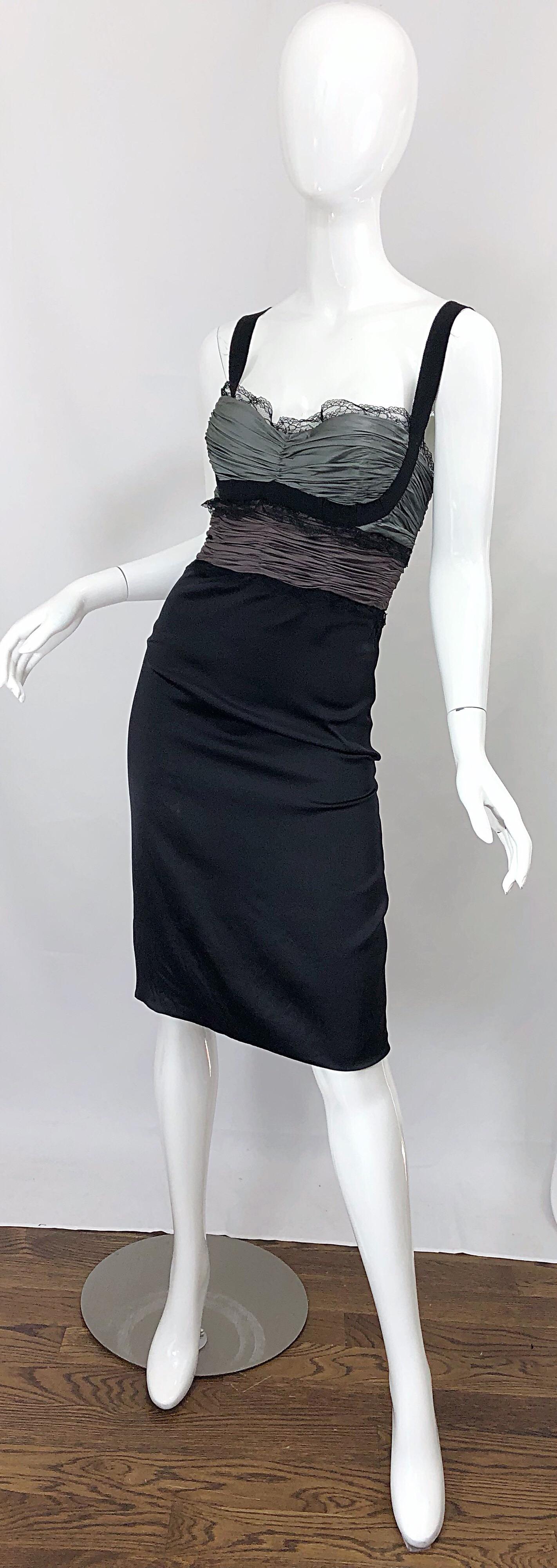 Roberto Cavalli Sz 46 / 10 Black and Grey Silk + Lace Sexy Sleeveless Dress 7