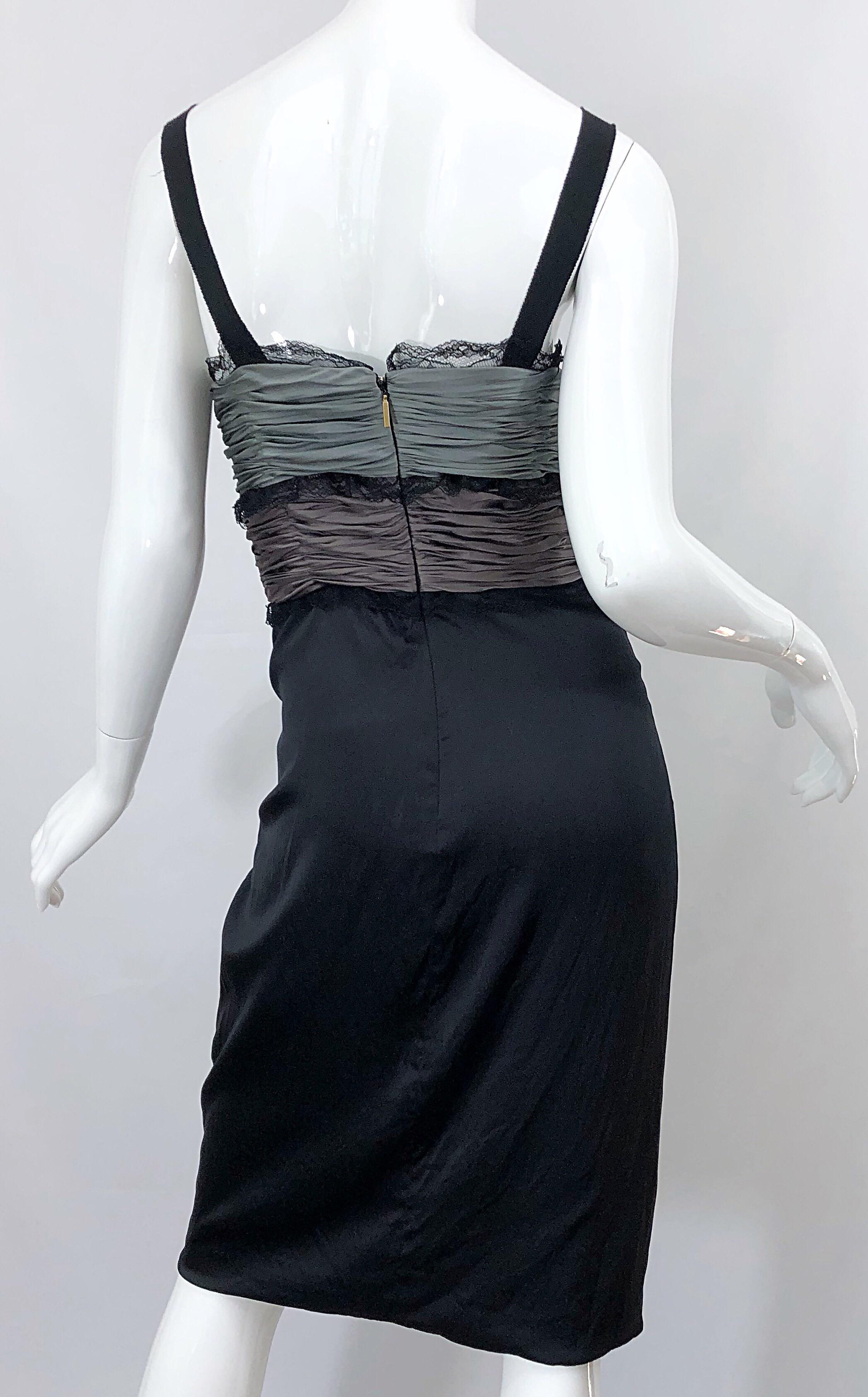 Roberto Cavalli Sz 46 / 10 Black and Grey Silk + Lace Sexy Sleeveless Dress 8