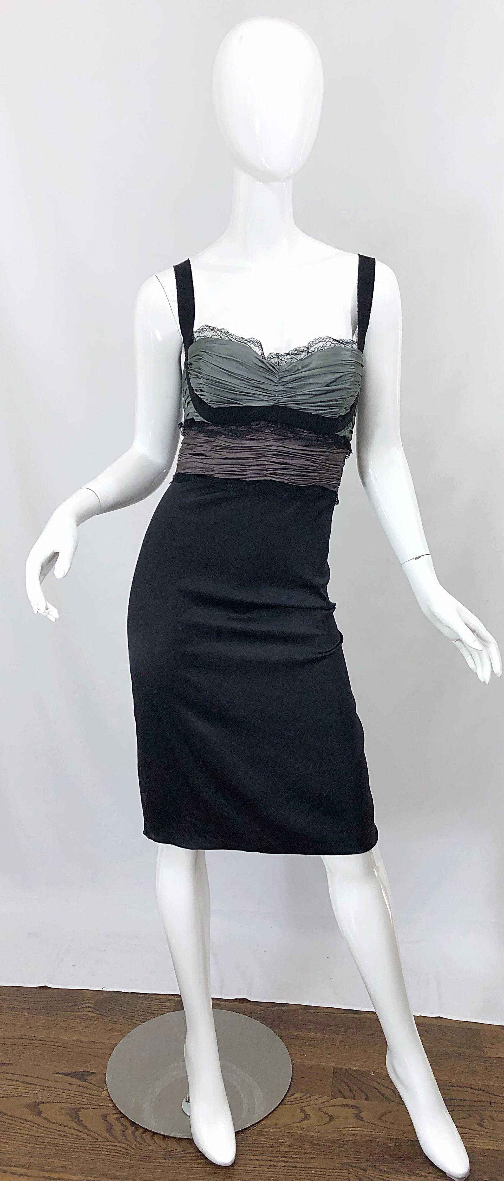 Roberto Cavalli Sz 46 / 10 Black and Grey Silk + Lace Sexy Sleeveless Dress 9