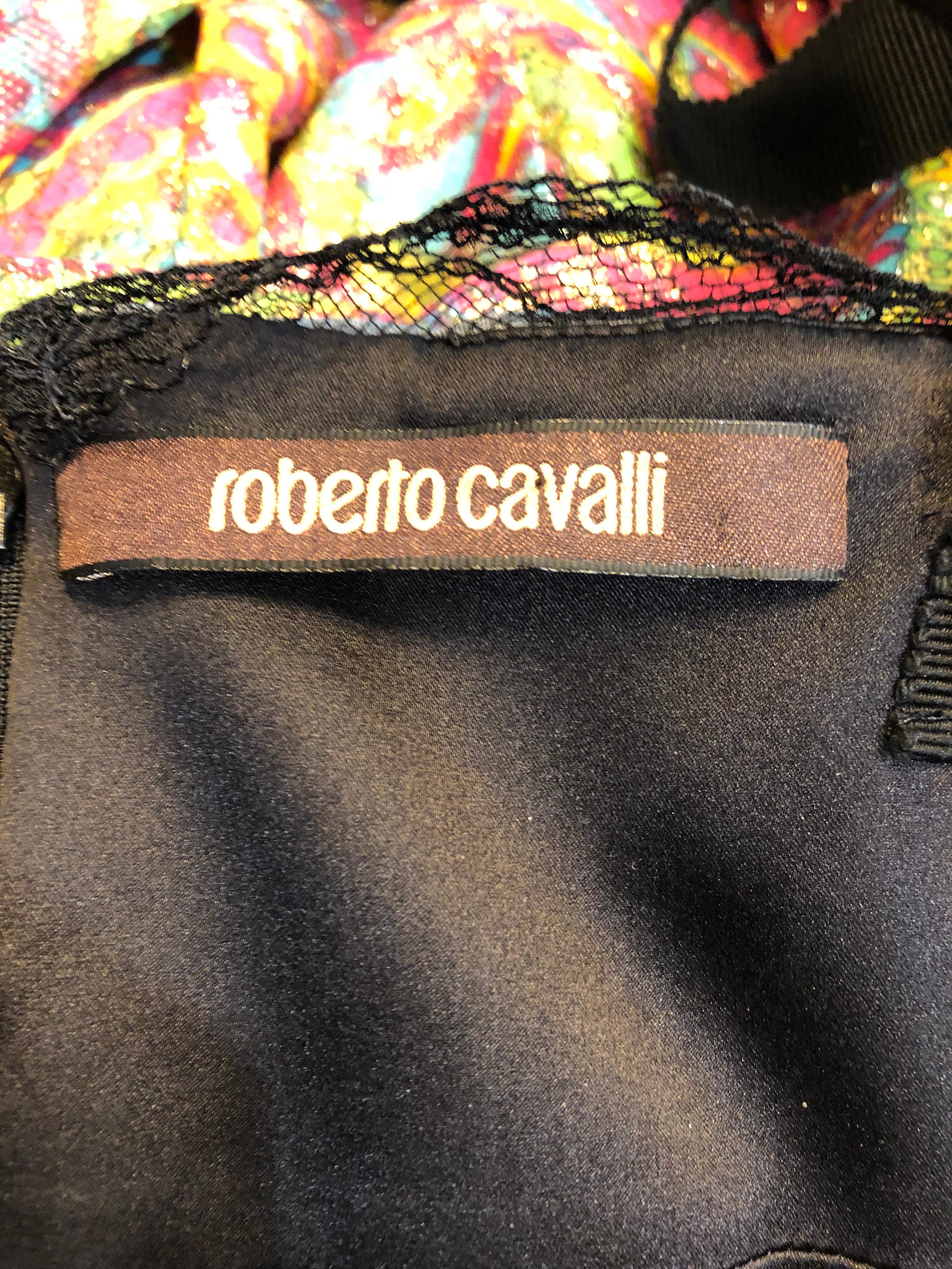 Roberto Cavalli Sz 46 / 10 Black and Grey Silk + Lace Sexy Sleeveless Dress 10