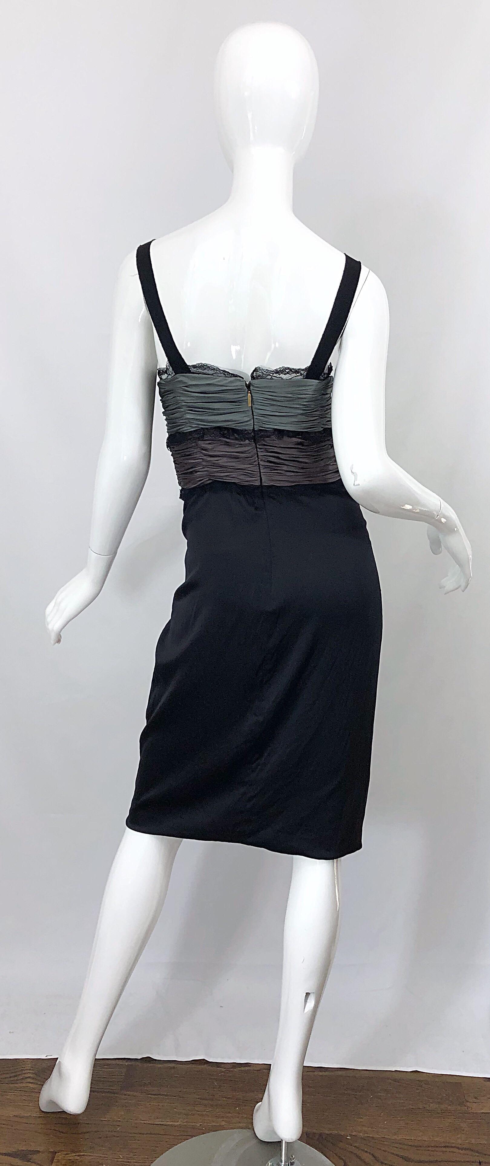 Women's Roberto Cavalli Sz 46 / 10 Black and Grey Silk + Lace Sexy Sleeveless Dress