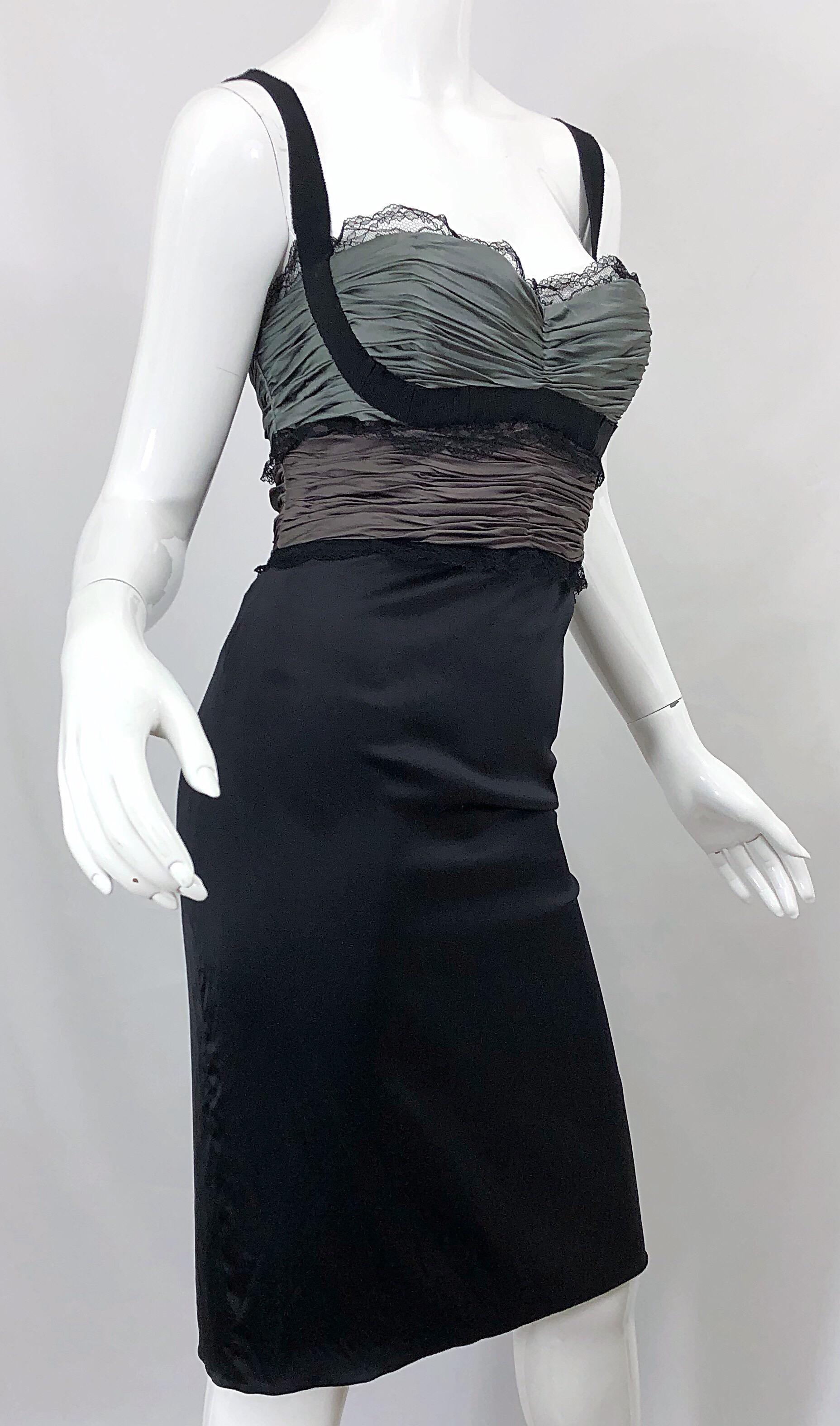 Roberto Cavalli Sz 46 / 10 Black and Grey Silk + Lace Sexy Sleeveless Dress 1