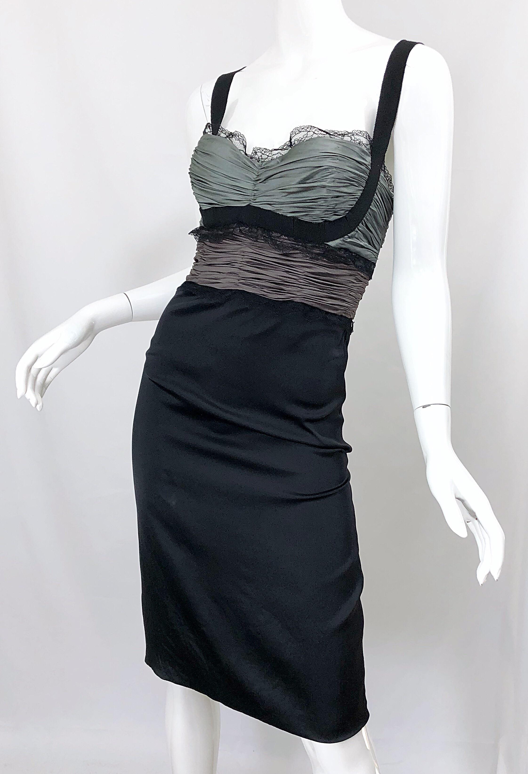 Roberto Cavalli Sz 46 / 10 Black and Grey Silk + Lace Sexy Sleeveless Dress 2