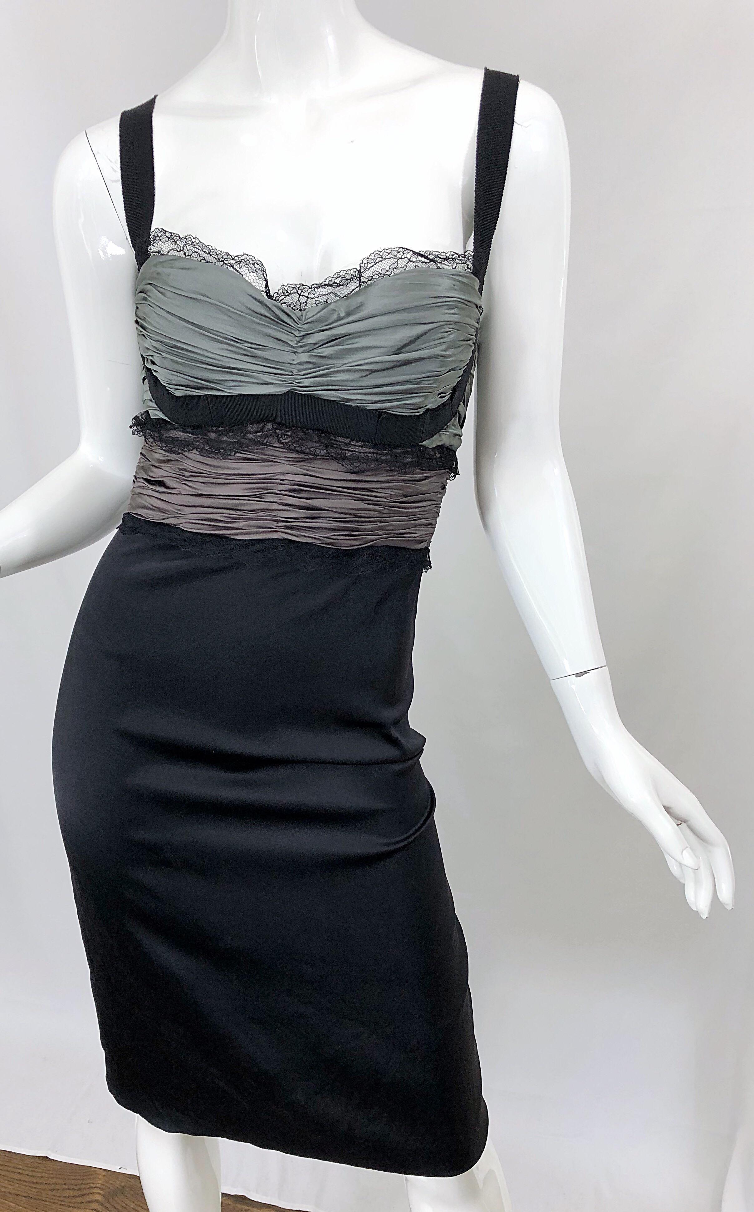 Roberto Cavalli Sz 46 / 10 Black and Grey Silk + Lace Sexy Sleeveless Dress 3