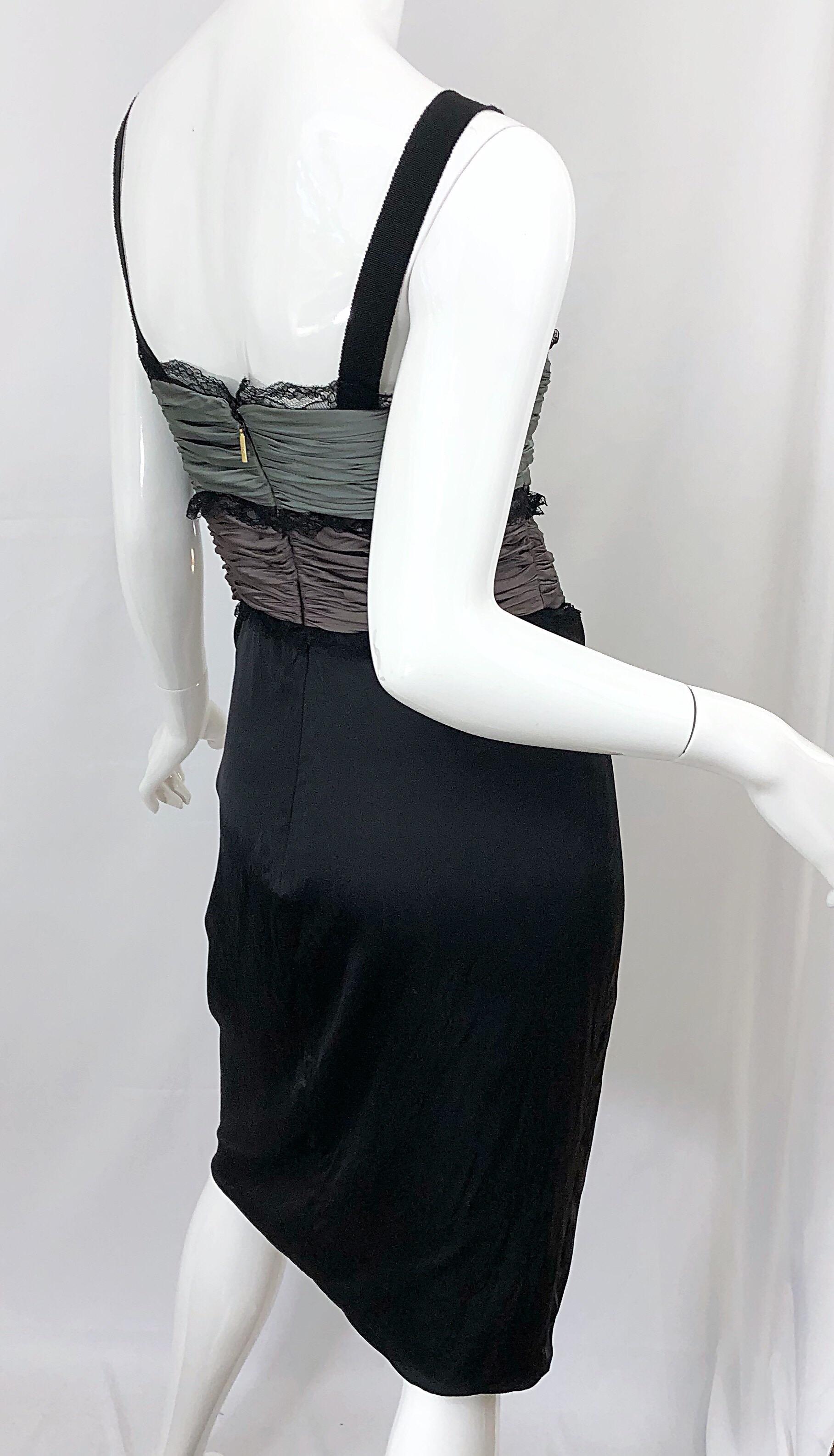 Roberto Cavalli Sz 46 / 10 Black and Grey Silk + Lace Sexy Sleeveless Dress 4