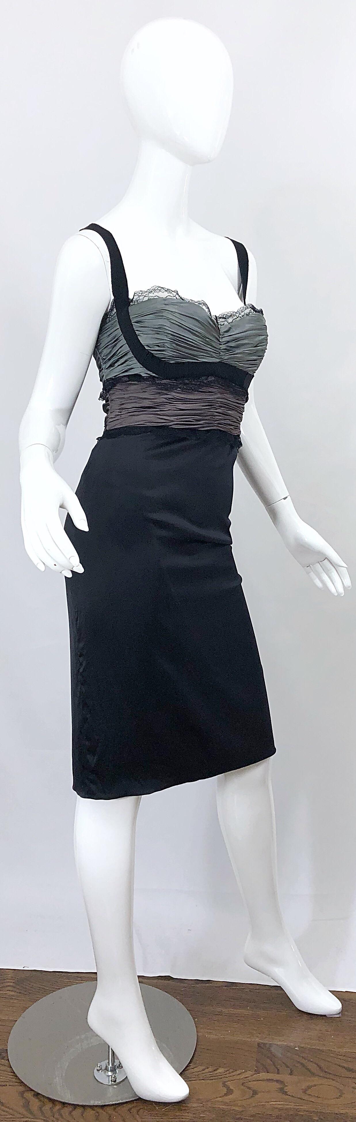 Roberto Cavalli Sz 46 / 10 Black and Grey Silk + Lace Sexy Sleeveless Dress 5