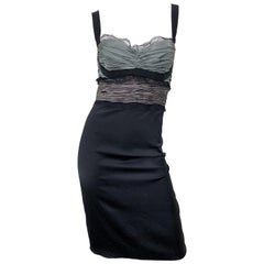 Roberto Cavalli Sz 46 / 10 Black and Grey Silk + Lace Sexy Sleeveless Dress