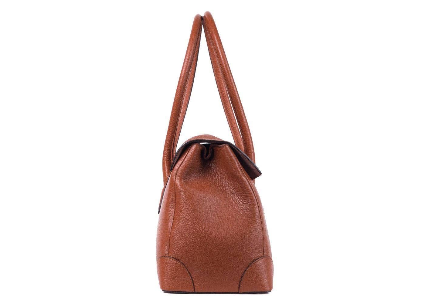 Women's Roberto Cavalli Tan Brown Grained Leather Double Compartment Shoulder Bag