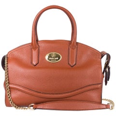 Roberto Cavalli Tan Brown Top Zippered Grained Leather Boston Tote Bag