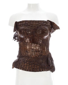 Roberto Cavalli tan crocodile corset bustier, c. 2000s