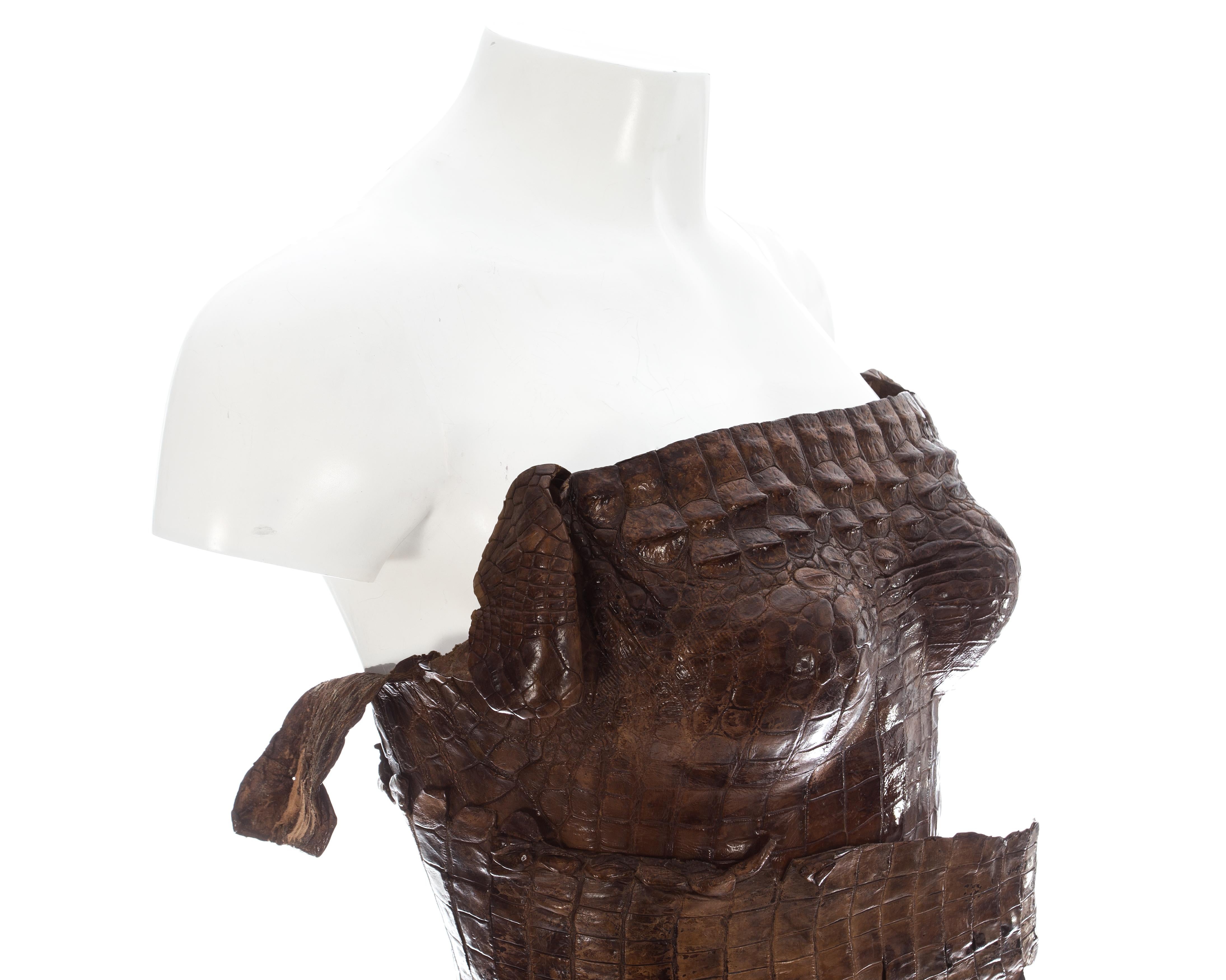 Black Roberto Cavalli tan crocodile corset bustier, c. 2000s