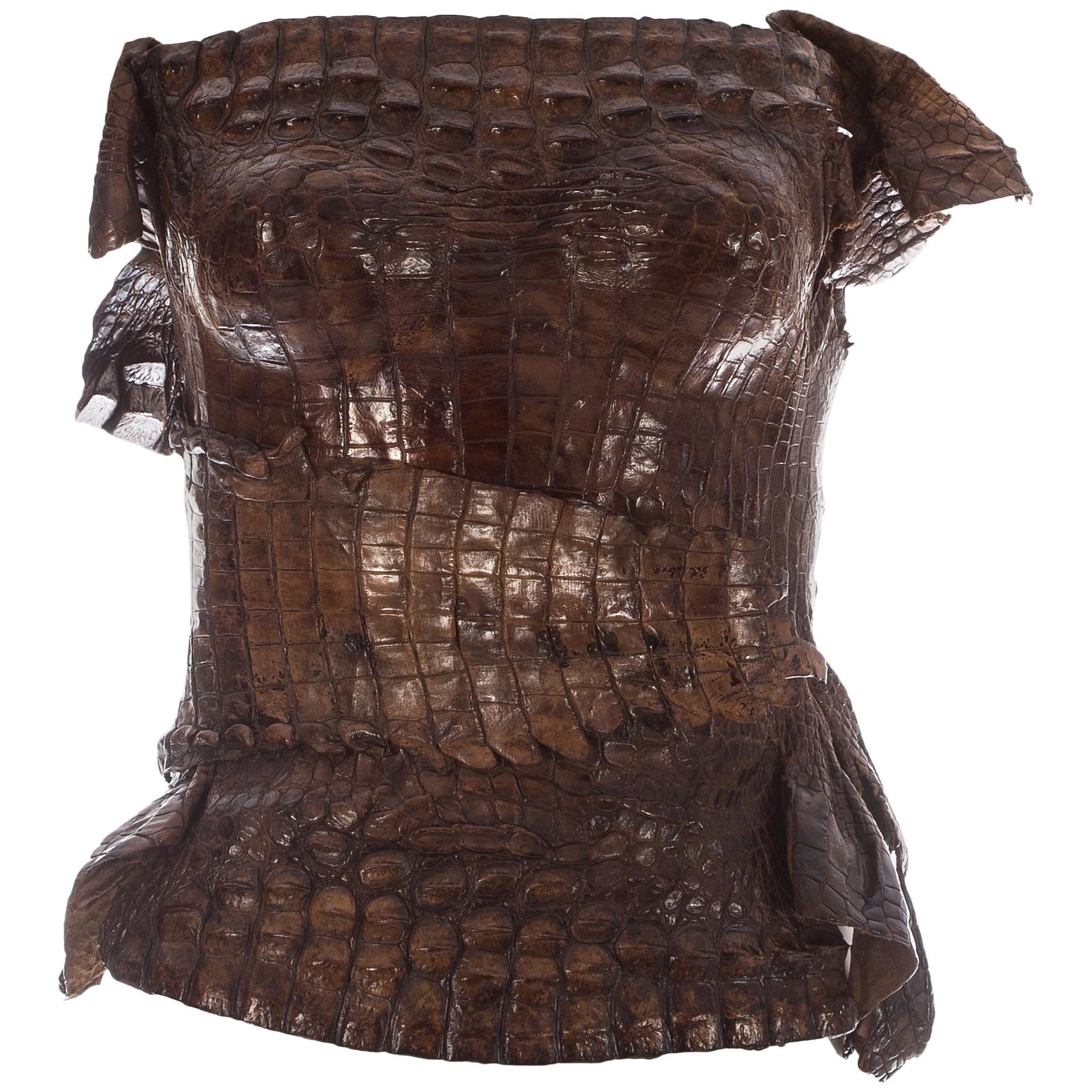 Roberto Cavalli tan crocodile corset bustier, c. 2000s