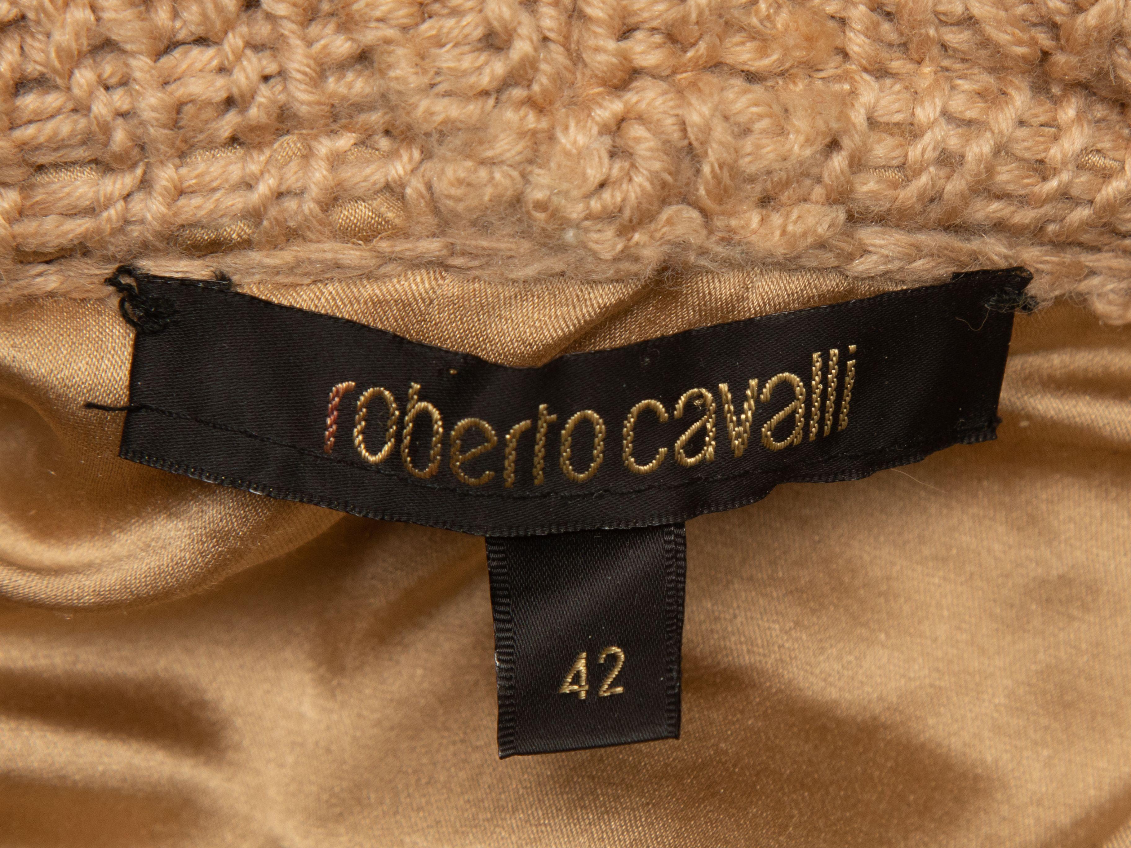 Brown Roberto Cavalli Tan Fur-Trimmed Longline Cardigan