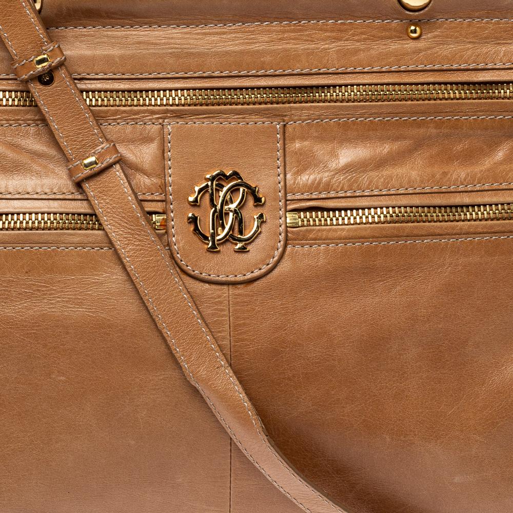 Women's Roberto Cavalli Tan Leather Multiple Pocket Top Handle Bag
