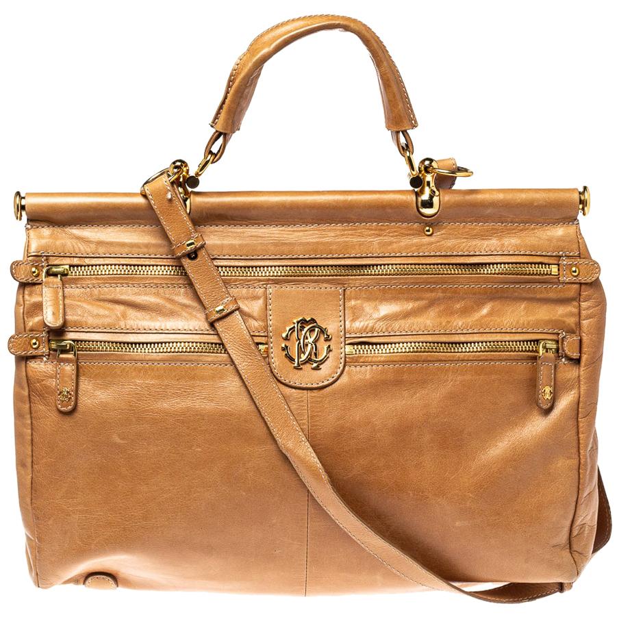 Roberto Cavalli Tan Leather Multiple Pocket Top Handle Bag